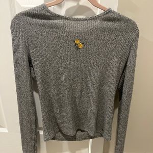 Hollister Flower Embroidered Ribbed Longsleeve Baby Tee